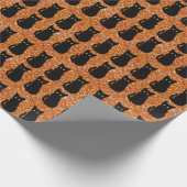 Zwarte kat, schattig katje, mousserend oranje glit cadeaupapier (Hoek)