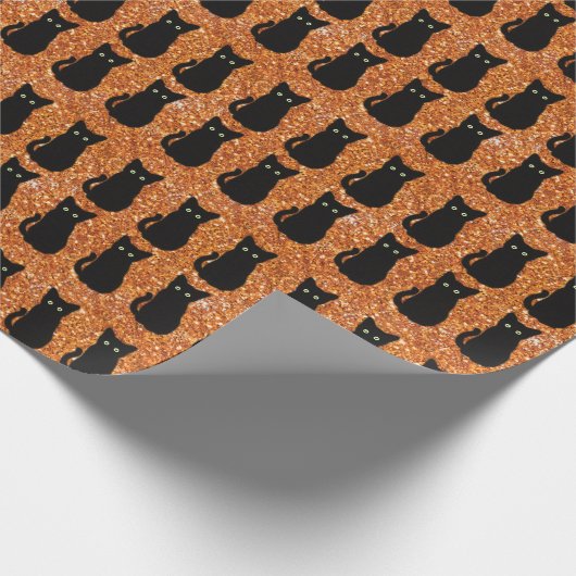 Zwarte kat, schattig katje, mousserend oranje glit cadeaupapier (Hoek)