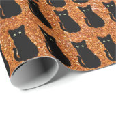Zwarte kat, schattig katje, mousserend oranje glit cadeaupapier (Rol Hoek)