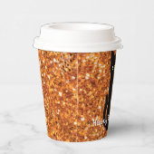 Zwarte kat, schattig katje, mousserend oranje glit papieren bekers (Rechts)