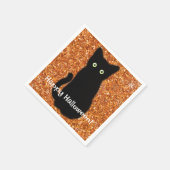 Zwarte kat, schattig katje, mousserend oranje glit servet (Hoek)