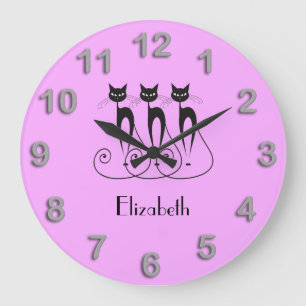 Zwarte kat schattige, grappige triplet grote klok