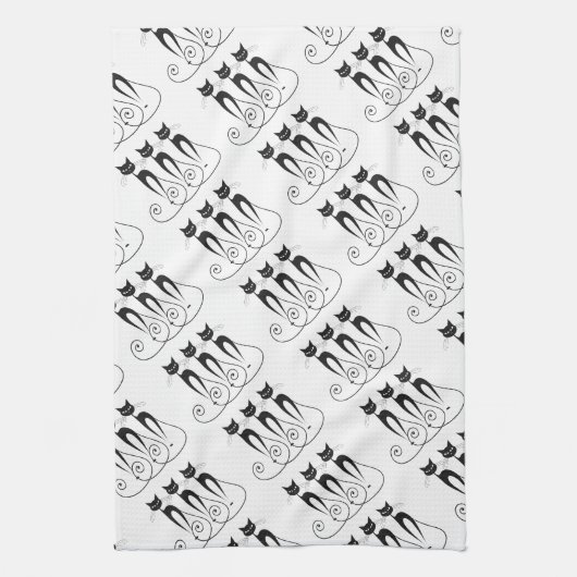 Zwarte kat schattige, grappige triplet theedoek (Verticaal)