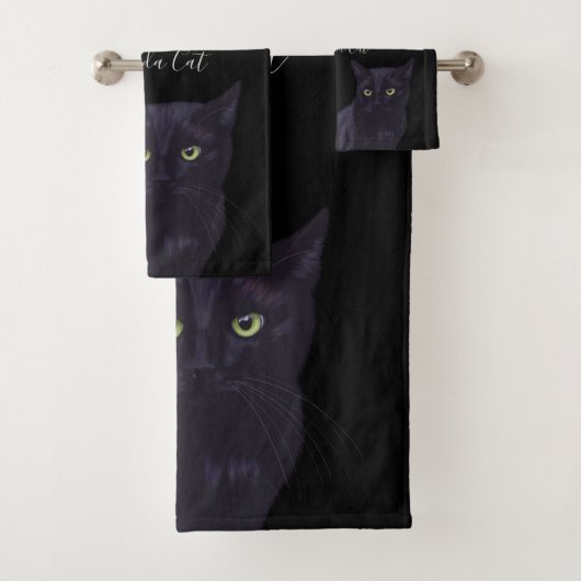 Zwarte Kat Schattige Groene Ogen Custom Handdoek S (Insitu)