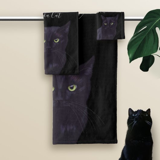 Zwarte Kat Schattige Groene Ogen Custom Handdoek S