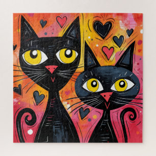 ZWARTE KAT SCHATTIGE KAT KUNST PUZZEL