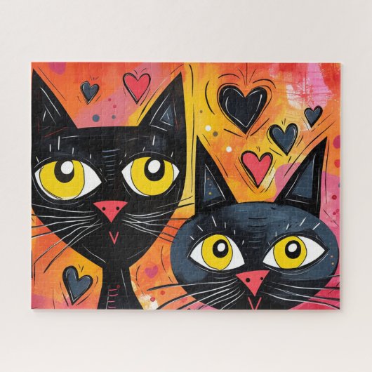 ZWARTE KAT SCHATTIGEE KUNST PUZZEL (Horizontaal)