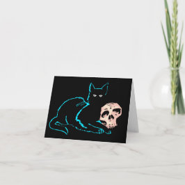 Zwarte kat & schedel Halloween blanco kaart