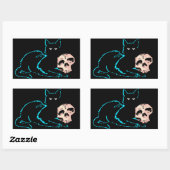 Zwarte kat & schedel Halloween blanco kaart Rechthoekige Sticker (Vel)