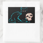 Zwarte kat & schedel Halloween blanco kaart Rechthoekige Sticker (Tas)