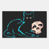 Zwarte kat & schedel Halloween blanco kaart Rechthoekige Sticker (Voorkant)