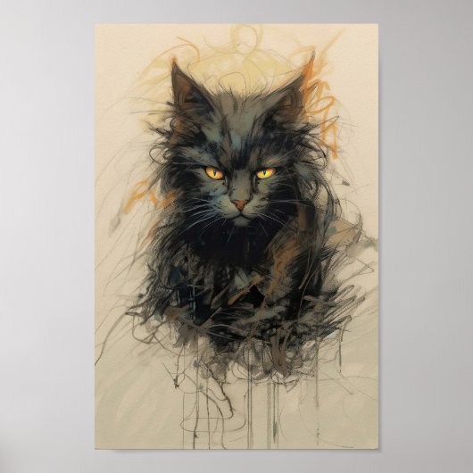 Zwarte kat schets "Feline Enigma" Poster (Voorkant)