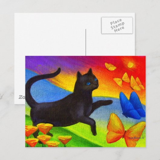 Zwarte kat schilderen op Briefkaarten katoenvlinde (Voorkant / Achterkant)