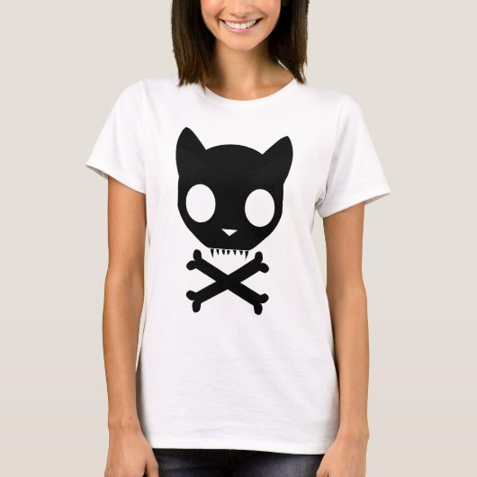 Zwarte Kat Schull en Kroesbeenderen T-shirt (Voorkant)