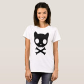 Zwarte Kat Schull en Kroesbeenderen T-shirt (Voorkant volledig)