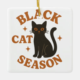 Zwarte kat seizoen keramisch ornament