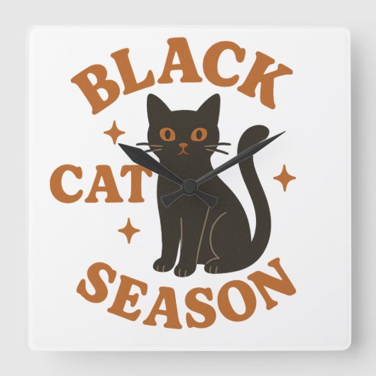 Zwarte kat seizoen vierkante klok (Voorkant)