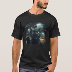 Zwarte kat Selfie met UFO's kat meme Halloween T-shirt