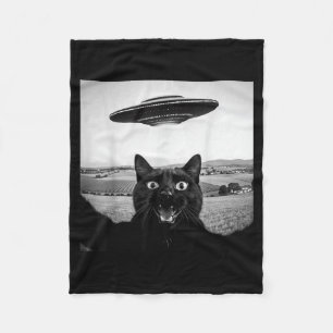 Zwarte Kat Selfie Ufo Alien Grappige Cadeaus Voor Fleece Deken