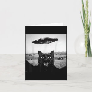 Zwarte Kat Selfie Ufo Alien Grappige Cadeaus Voor Kaart