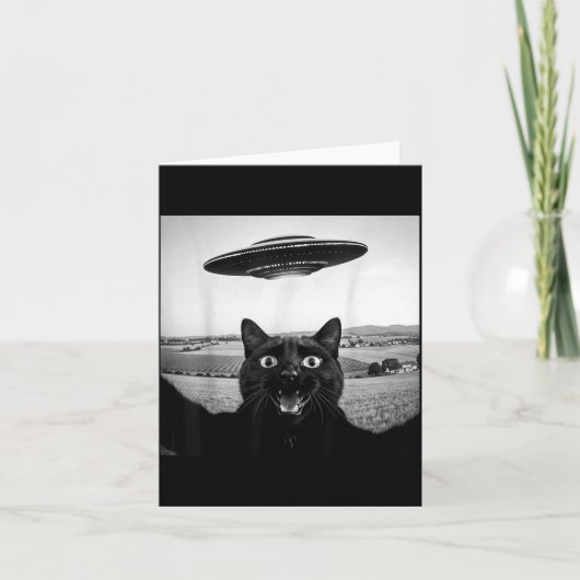 Zwarte Kat Selfie Ufo Alien Grappige Cadeaus Voor  Kaart (Voorkant)