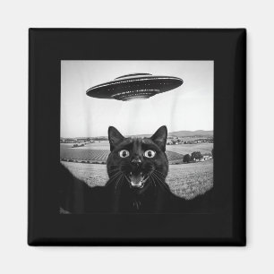 Zwarte Kat Selfie Ufo Alien Grappige Cadeaus Voor  Magneet