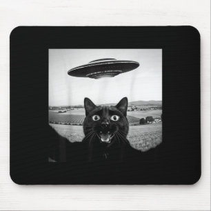 Zwarte Kat Selfie Ufo Alien Grappige Cadeaus Voor  Muismat