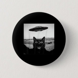 Zwarte Kat Selfie Ufo Alien Grappige Cadeaus Voor  Ronde Button 5,7 Cm