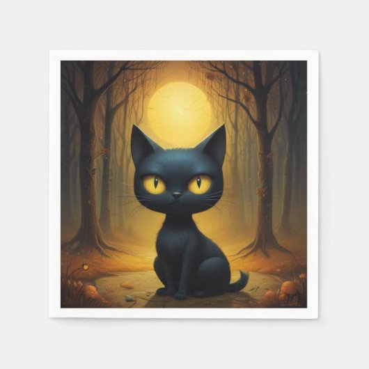 Zwarte kat servet (Voorkant)