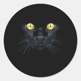 Zwarte Kat Shirt Halloween Griezeld Griezeld Gele Ronde Sticker
