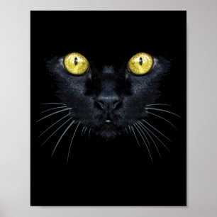 Zwarte Kat Shirt Halloween Griezelige Gele Ogen Ka Poster