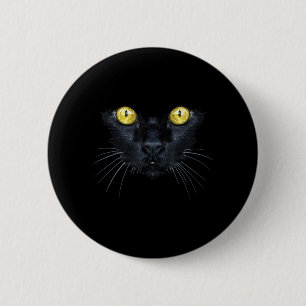Zwarte Kat Shirt Halloween Griezelige Gele Ogen Ka Ronde Button 5,7 Cm