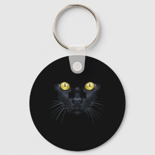 Zwarte Kat Shirt Halloween Griezelige Gele Ogen Ka Sleutelhanger