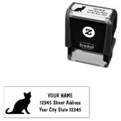 Zwarte kat silhouet aangepaste terugkeer adres  zelfinktende stempel (In situ)