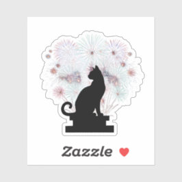 Zwarte Kat Silhouet Artistiek Vuurwerk Nieuwjaar Sticker