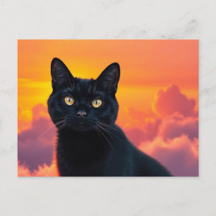 Zwarte Kat Silhouet bij Zonsondergang Ansichtkaart Briefkaart