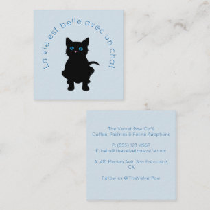 Zwarte Kat Silhouet Blauwe Ogen Franse Quote Vierkante Visitekaartje