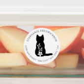Zwarte Kat Silhouet Bloem Botanisch Minimalistisch Labels (Aangebracht)