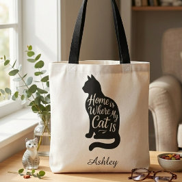Zwarte Kat Silhouet Boodschappentas – Minimalistis Tote Bag