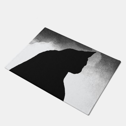Zwarte kat silhouet deur mat (Schuin)