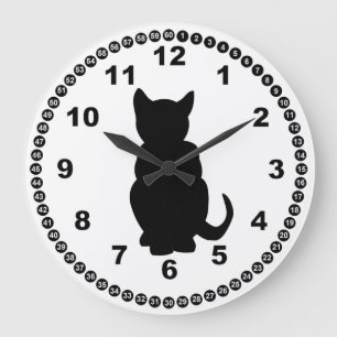 Zwarte kat silhouet heks vertrouwde vierkante muur grote klok