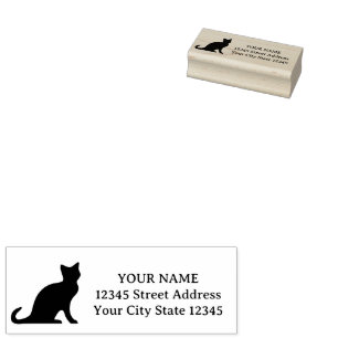 Zwarte kat silhouet houten retour adres stempel