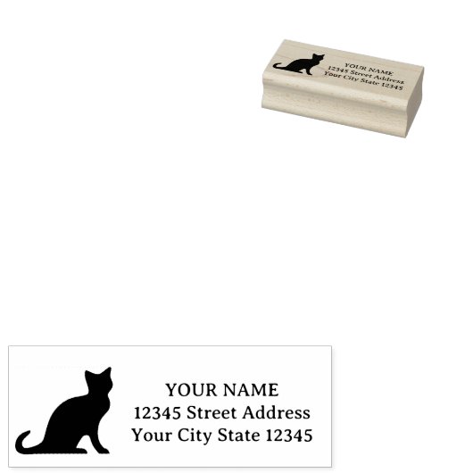 Zwarte kat silhouet houten retour adres stempel (Gestempeld)