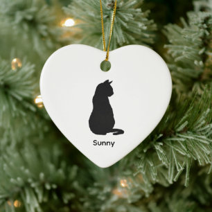 Zwarte kat silhouet Kerst Kunst op maat Keramisch Ornament