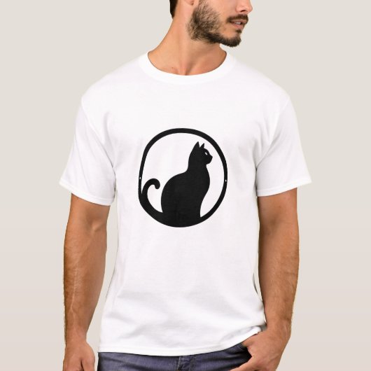 Zwarte kat silhouet minimalistische print T-shirt (Voorkant)