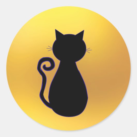 Zwarte Kat Silhouet Ronde Sticker (Voorkant)
