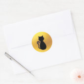 Zwarte Kat Silhouet Ronde Sticker (Envelop)