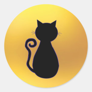 Zwarte Kat Silhouet Ronde Sticker