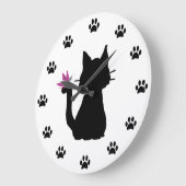Zwarte Kat Silhouet Roze Vlinder Grote Klok (Hoek)