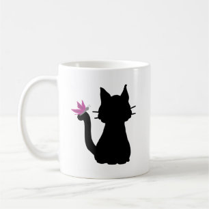 Zwarte Kat Silhouet Roze Vlinder Koffiemok